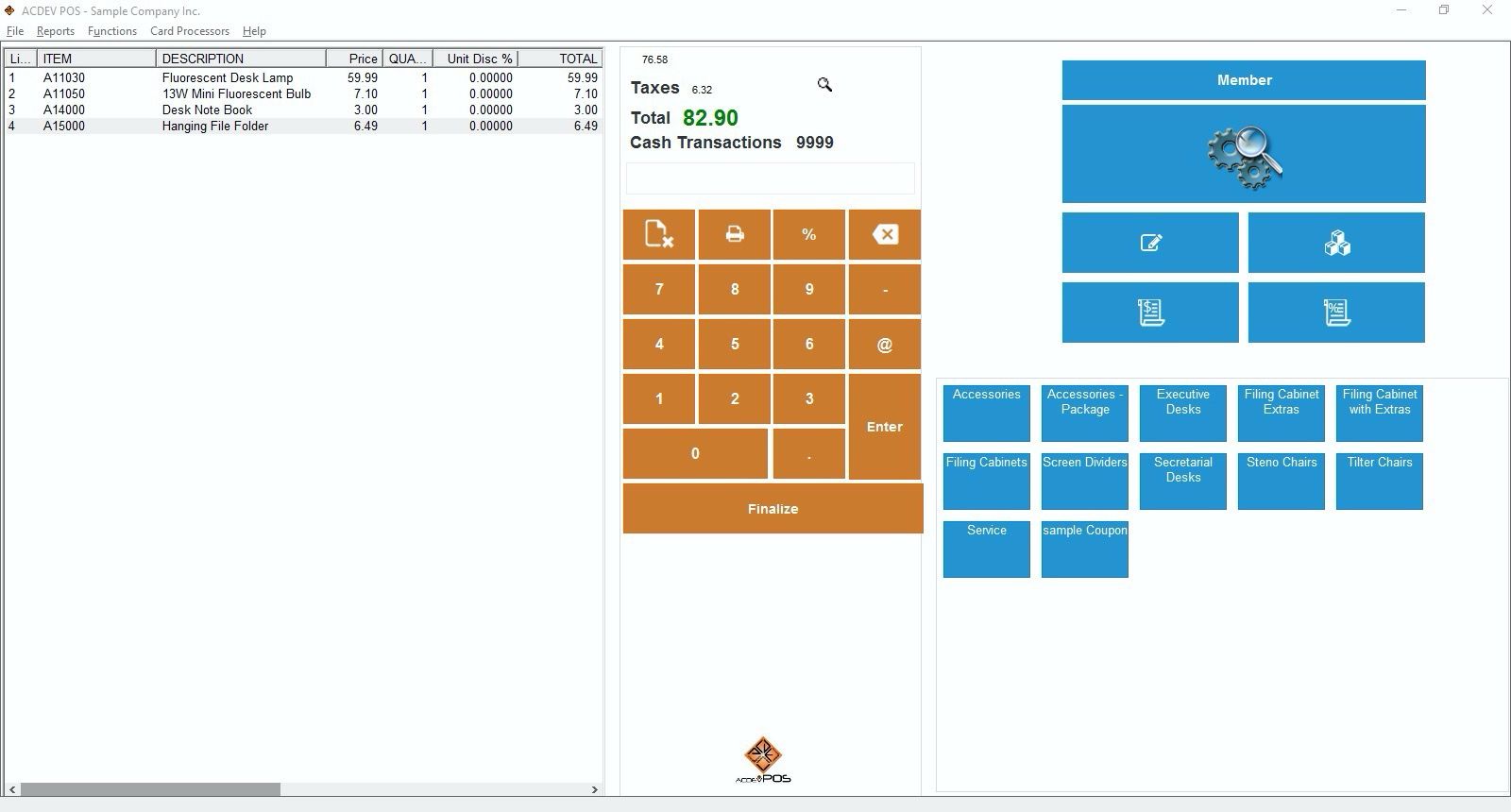 ACDEV Point of Sales Screenshot